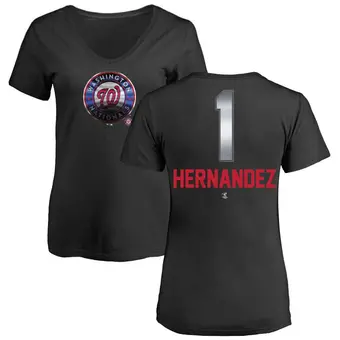Women's Cesar Hernandez Washington Nationals Black Midnight Mascot V-Neck T-Shirt